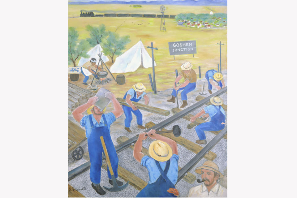 men working on railroad painting